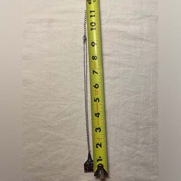 Silver Cow Tag Necklace with Faux Turquoise Stone - Picture 7 of 9